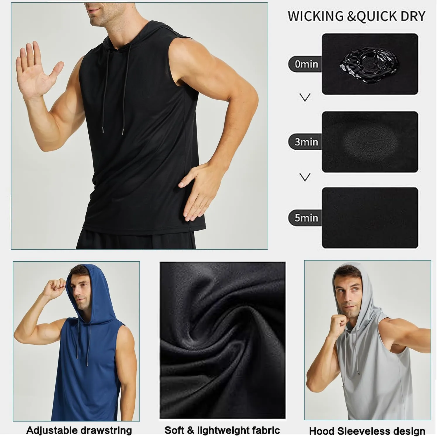 LANBAOSI Mens Workout Tank Tops Sleeveless Hoodie Hooded Vest Men Bodybuilding Muscle Tank Cut Off Shirts Gym Hoodies