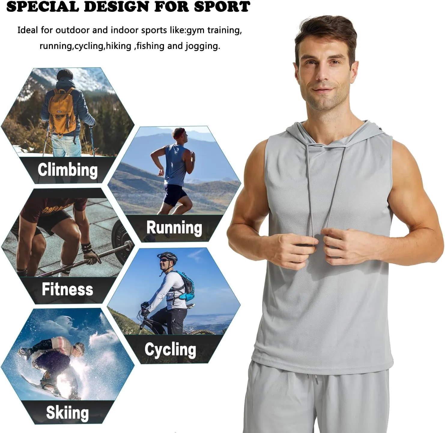 LANBAOSI Mens Workout Tank Tops Sleeveless Hoodie Hooded Vest Men Bodybuilding Muscle Tank Cut Off Shirts Gym Hoodies