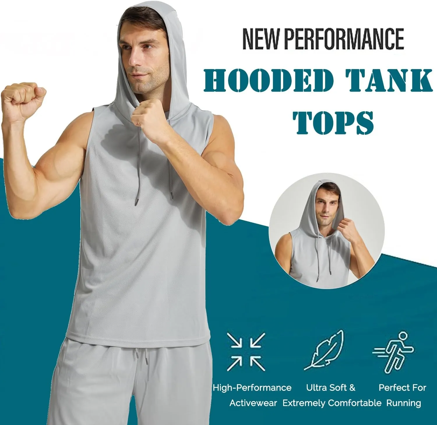 LANBAOSI Mens Workout Tank Tops Sleeveless Hoodie Hooded Vest Men Bodybuilding Muscle Tank Cut Off Shirts Gym Hoodies