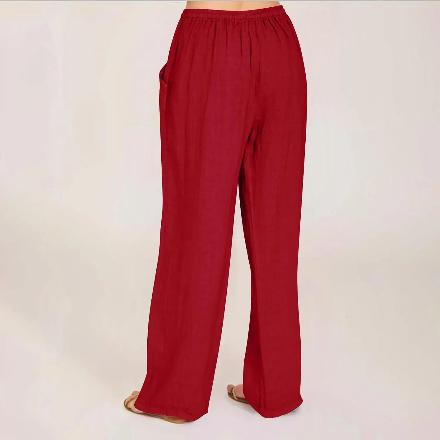Linen Pants for Women Summer Drawstring Pockets Wide Leg Loose Casual Cotton Linen Palazzo Pants Clothes Casual