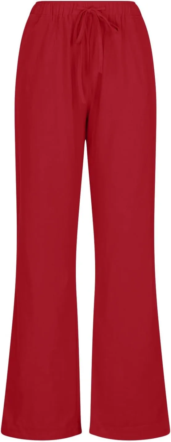 Linen Pants for Women Summer Drawstring Pockets Wide Leg Loose Casual Cotton Linen Palazzo Pants Clothes Casual