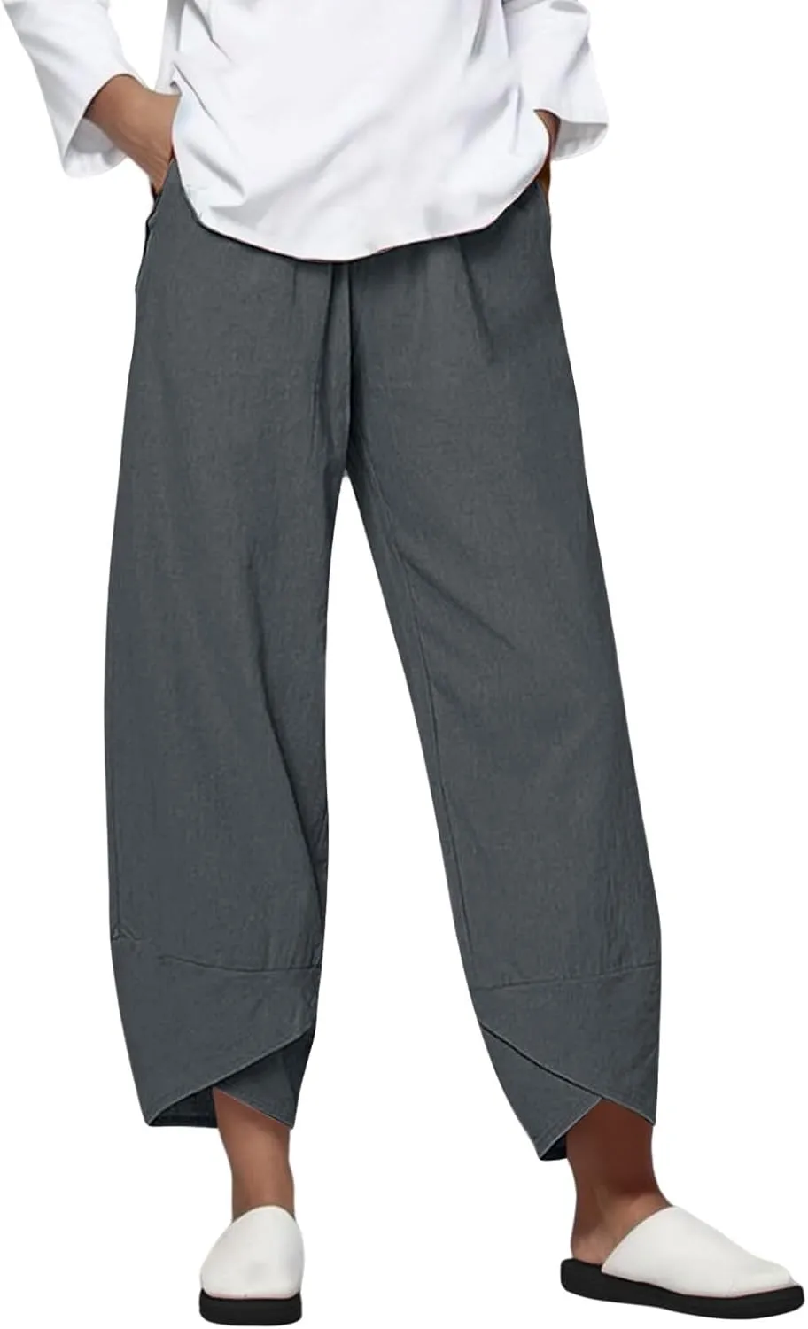Linen Pants Women Pants Casual Cropped Baggy Trousers Elastic Waisted Yoga Comfy Casual Pants
