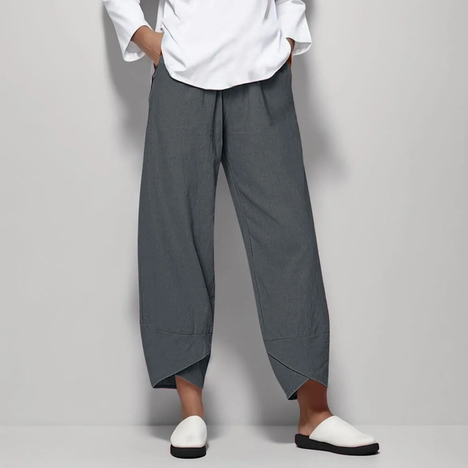 Linen Pants Women Pants Casual Cropped Baggy Trousers Elastic Waisted Yoga Comfy Casual Pants