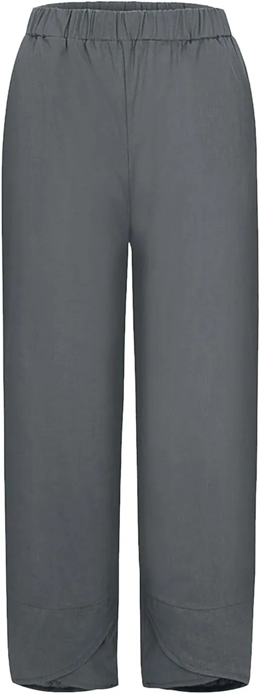 Linen Pants Women Pants Casual Cropped Baggy Trousers Elastic Waisted Yoga Comfy Casual Pants