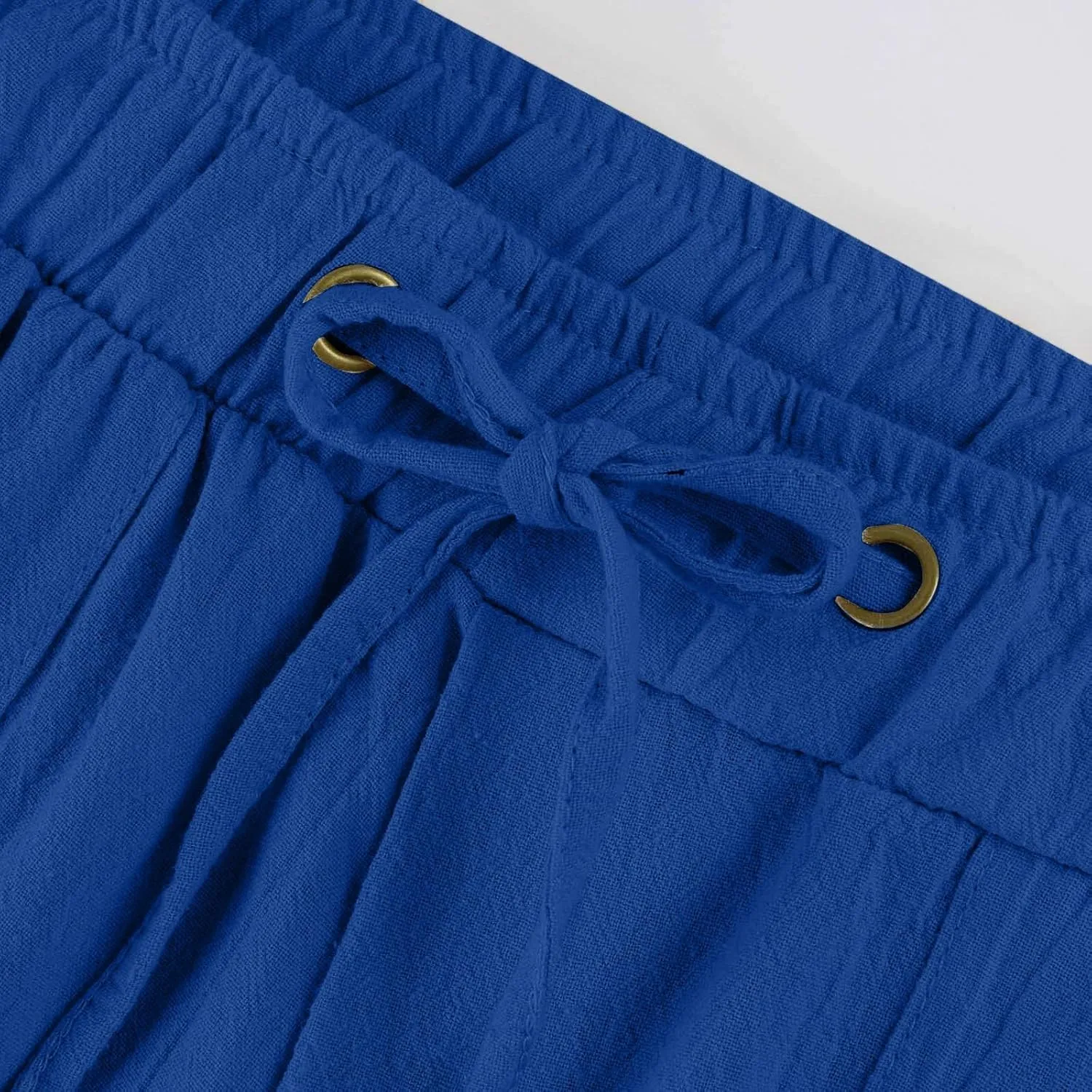 Linen Womens Pants Casual High Waisted Drawstring Casual Loose Summer Baggy Flowy Lounge Cropped Trousers with Pockets