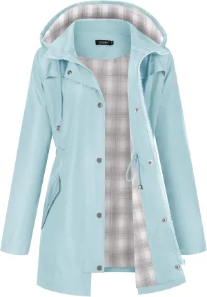 LOMON Women Waterproof Outdoor Hiking Raincoat Women Lined Rain Jacket Lightweight Hooded Jackets Trench Coats