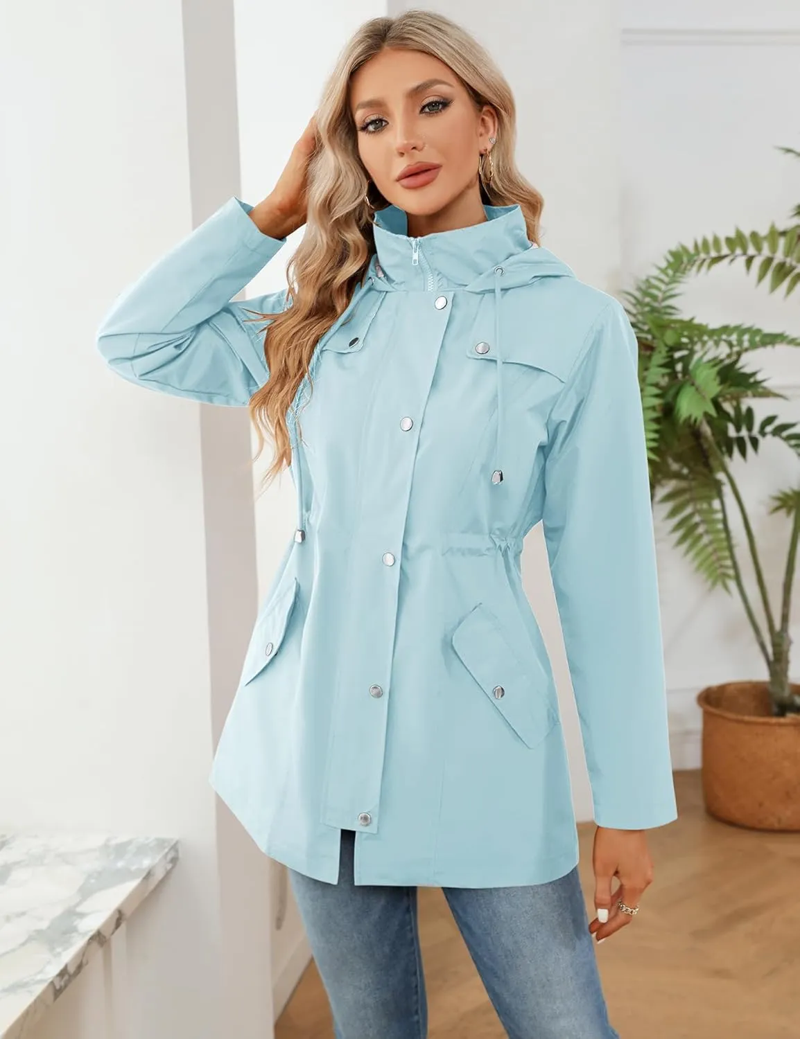 LOMON Women Waterproof Outdoor Hiking Raincoat Women Lined Rain Jacket Lightweight Hooded Jackets Trench Coats