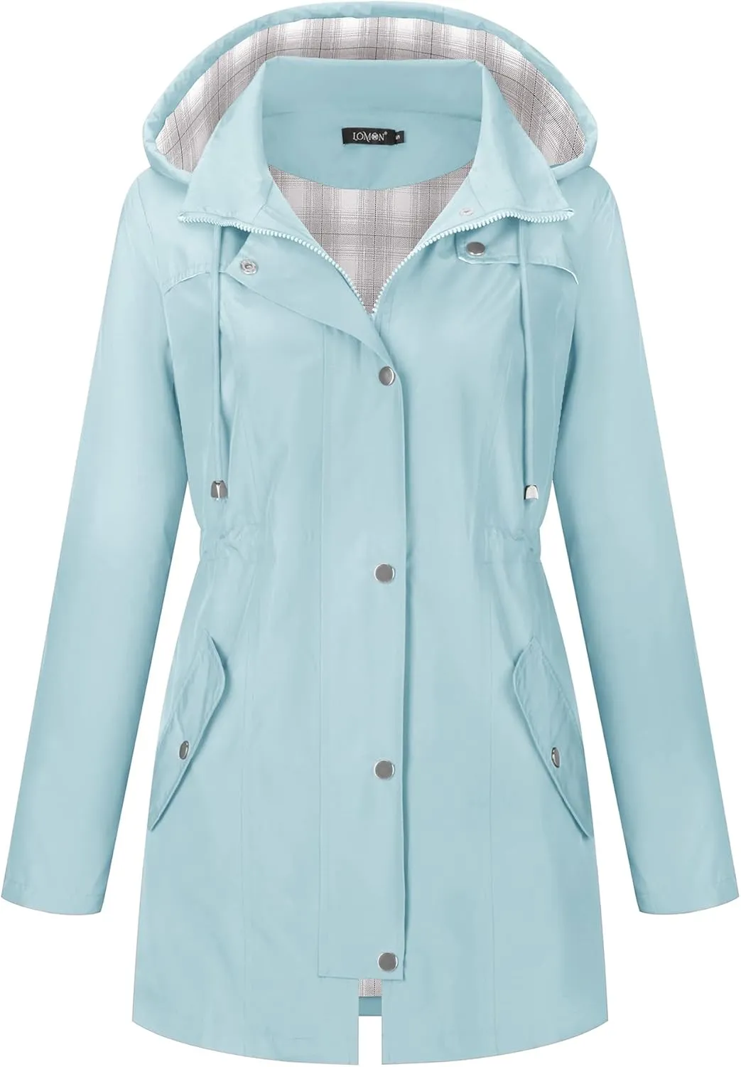 LOMON Women Waterproof Outdoor Hiking Raincoat Women Lined Rain Jacket Lightweight Hooded Jackets Trench Coats