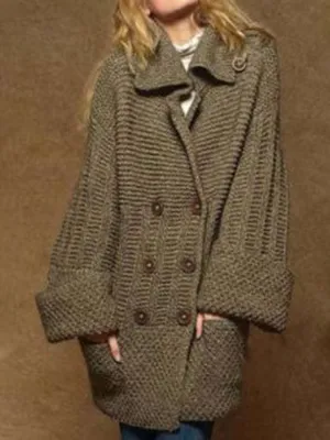 Long Loose-fitting Knitted Warm Sweater Coat
