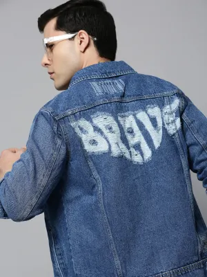 Men Blue Washed Denim Jacket