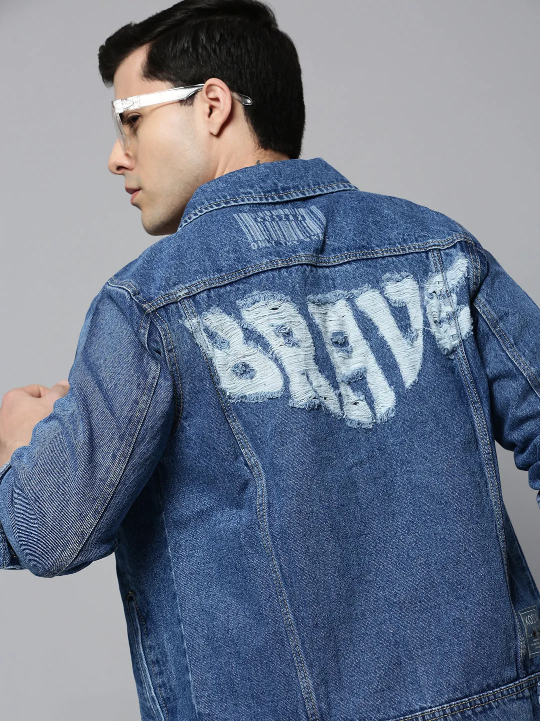 Men Blue Washed Denim Jacket