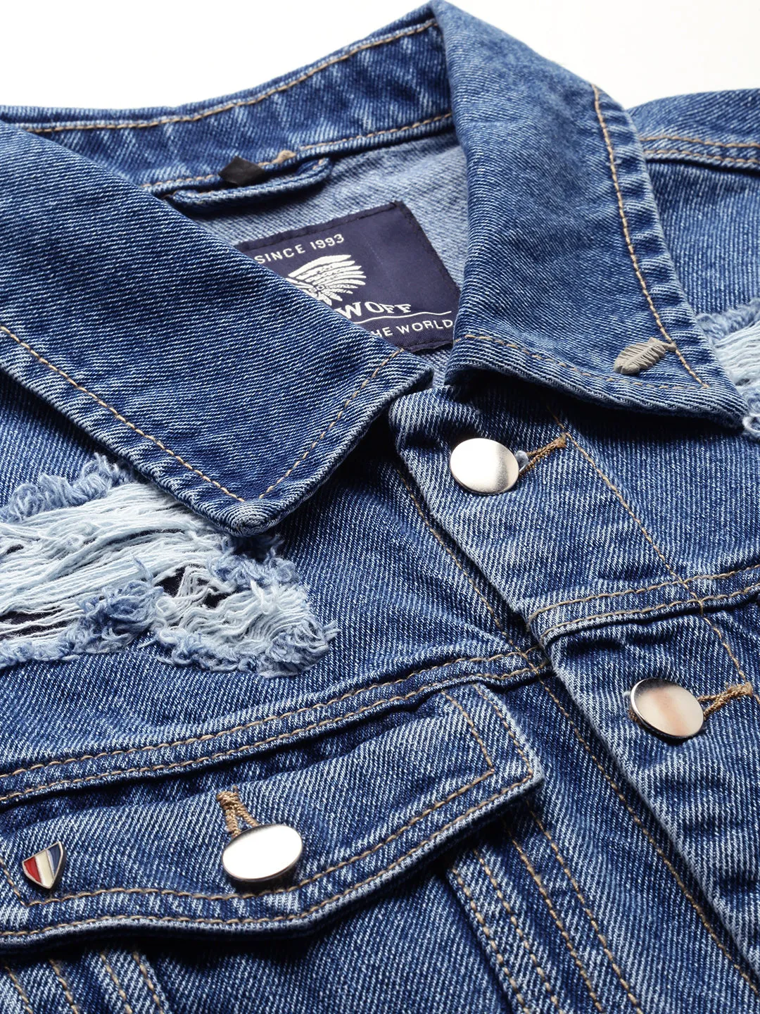 Men Blue Washed Denim Jacket