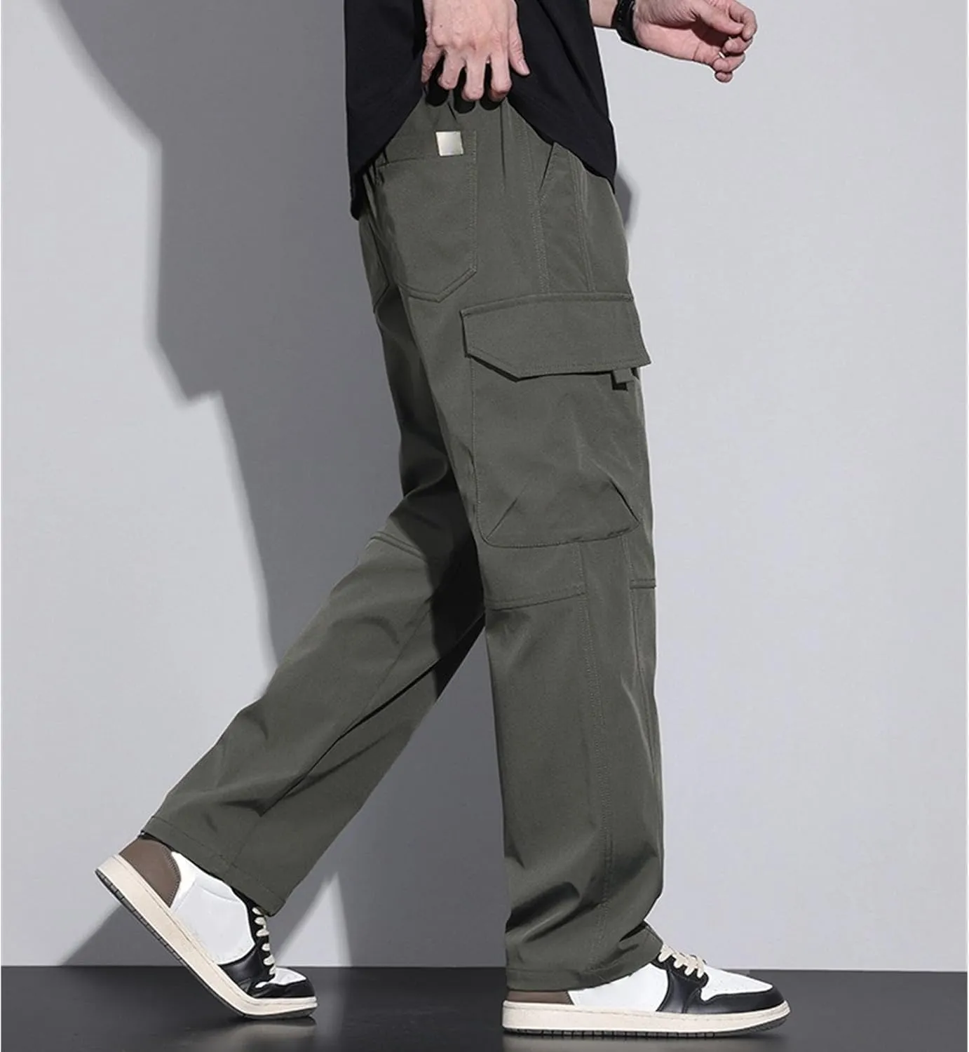 Men's Baggy Straight Leg Casual Pants Drawstring Loose Fit Casual Pants Outdoor Hiking Cargo Trousers