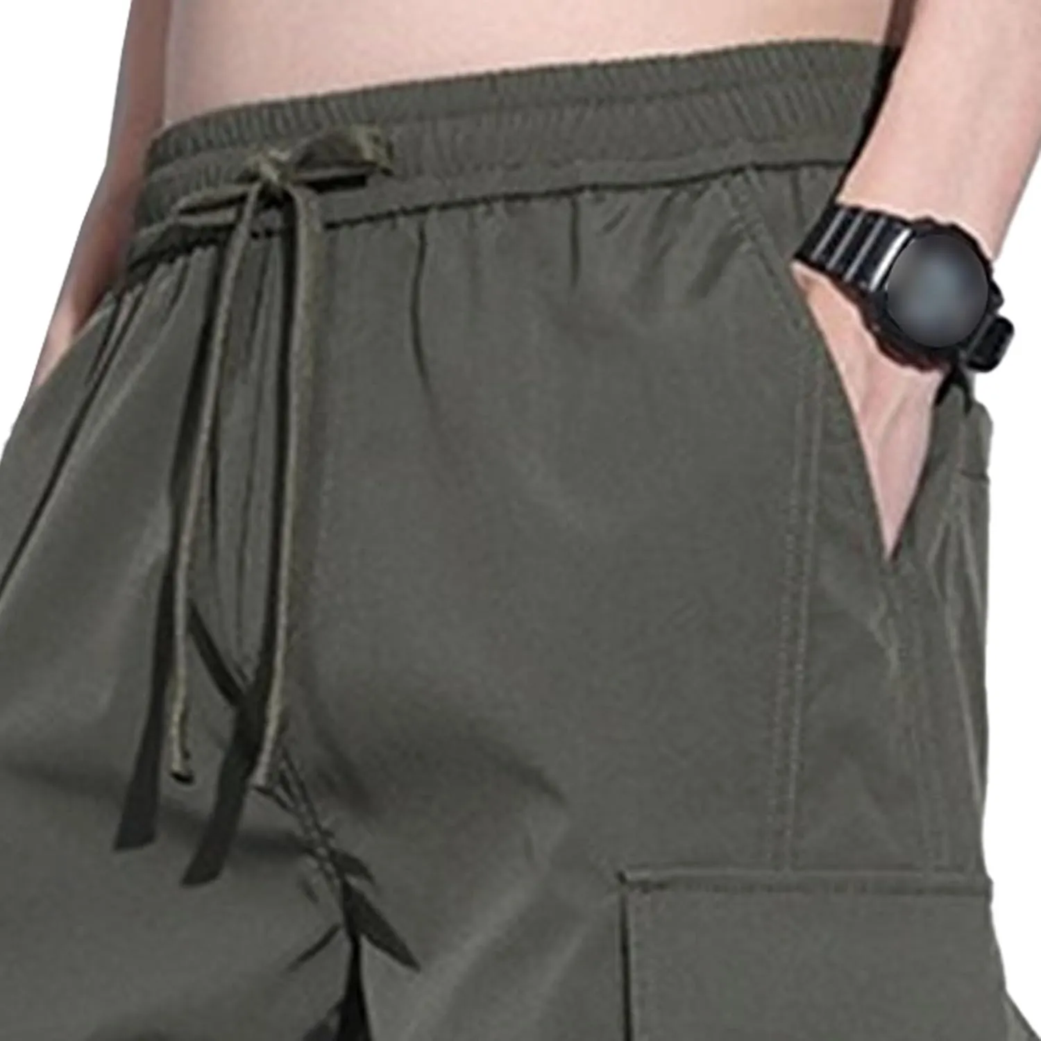 Men's Baggy Straight Leg Casual Pants Drawstring Loose Fit Casual Pants Outdoor Hiking Cargo Trousers