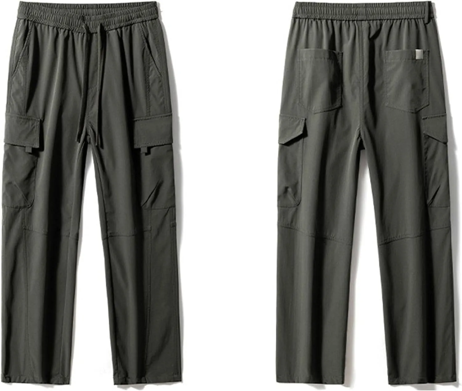 Men's Baggy Straight Leg Casual Pants Drawstring Loose Fit Casual Pants Outdoor Hiking Cargo Trousers