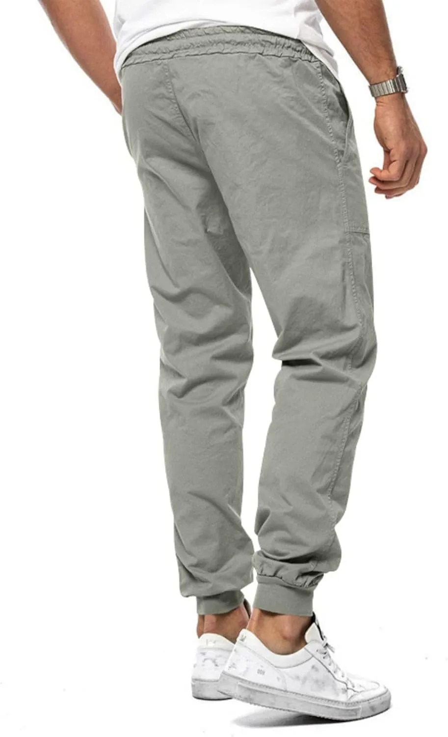 Men's Casual Drawstring Elastic Waist Pants Flat Front Casual Jogger Pants Trousers with Pockets