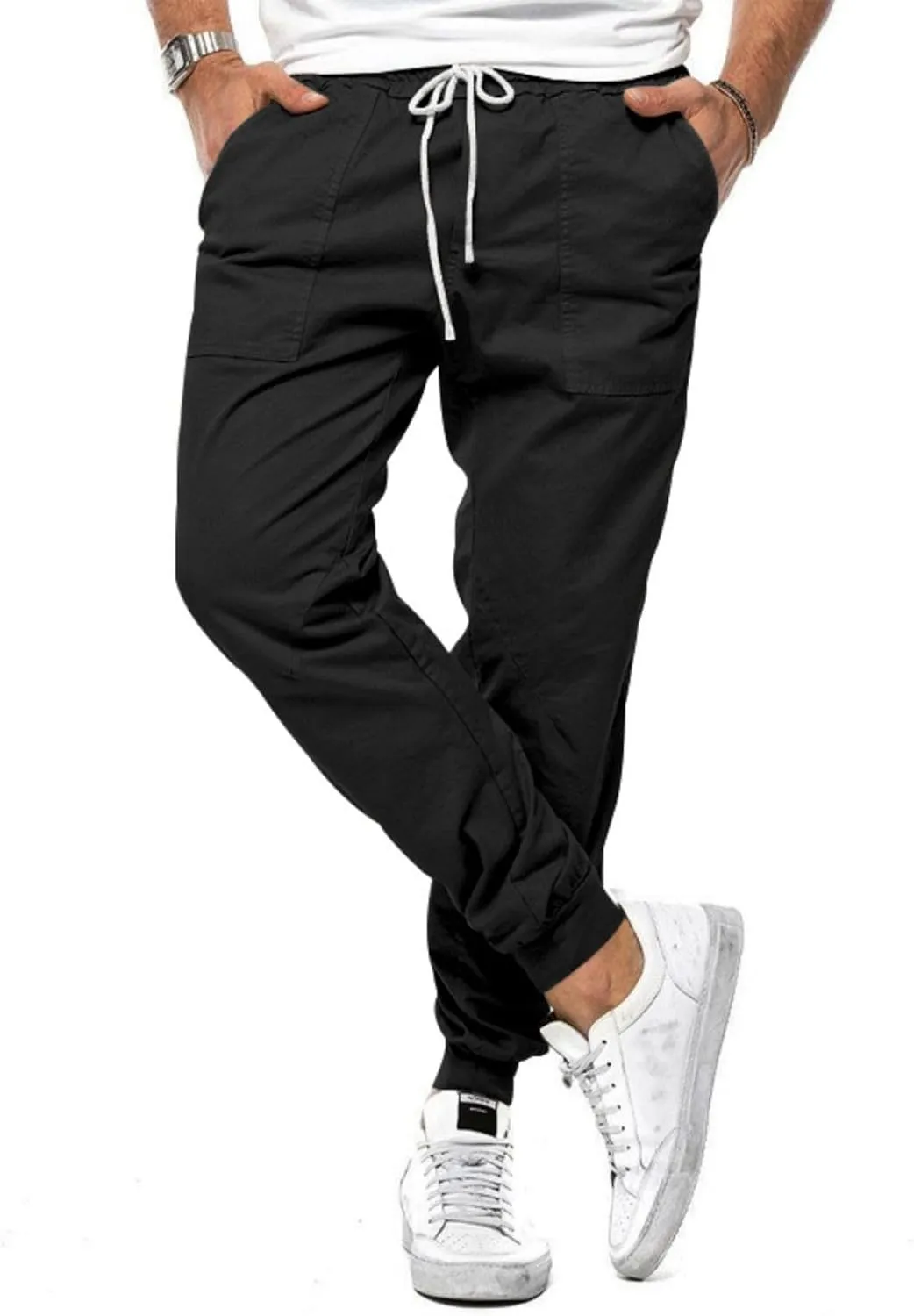 Men's Casual Drawstring Elastic Waist Pants Flat Front Casual Jogger Pants Trousers with Pockets