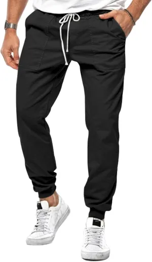 Men's Casual Drawstring Elastic Waist Pants Flat Front Casual Jogger Pants Trousers with Pockets