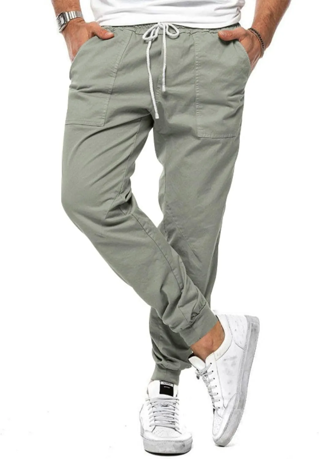 Men's Casual Drawstring Elastic Waist Pants Flat Front Casual Jogger Pants Trousers with Pockets
