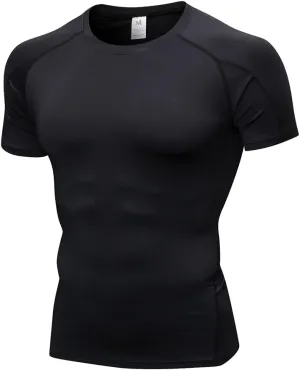 Men's Compression Shirt Athletic Short Sleeve Quick Dry Base-Layer Workout Running Sports Active Fitted, 1 Pack #Black, Medium