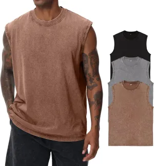 Mens Cotton Sleeveless Tank Tops Cut Off Muscle Gym T Shirts Running Beach Loose Fit Tees