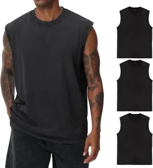 Mens Cotton Sleeveless Tank Tops Cut Off Muscle Gym T Shirts Running Beach Loose Fit Tees