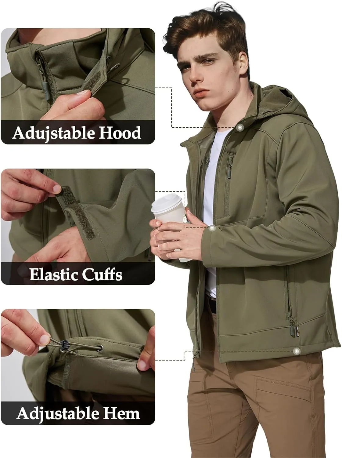 Mens Jacket Waterproof Hooded Coats Tactical Soft Shell Jackets for Men