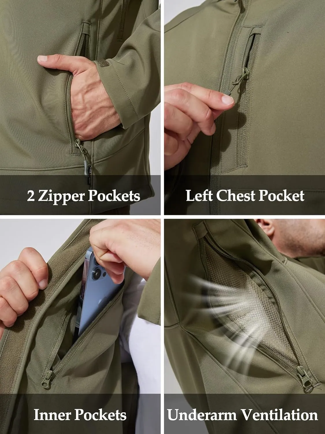 Mens Jacket Waterproof Hooded Coats Tactical Soft Shell Jackets for Men