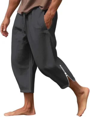 Mens Linen Pants Casual Elastic Drawstring Waist Lounge Beach Pants Summer Casual Straight Leg Dress Trousers
