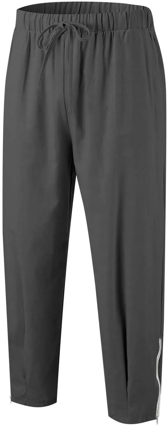 Mens Linen Pants Casual Elastic Drawstring Waist Lounge Beach Pants Summer Casual Straight Leg Dress Trousers