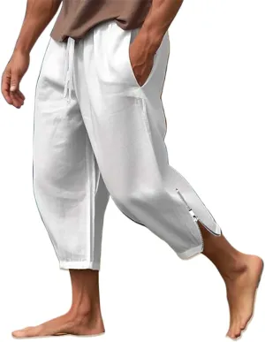 Mens Linen Pants Casual Elastic Drawstring Waist Lounge Beach Pants Summer Casual Straight Leg Dress Trousers