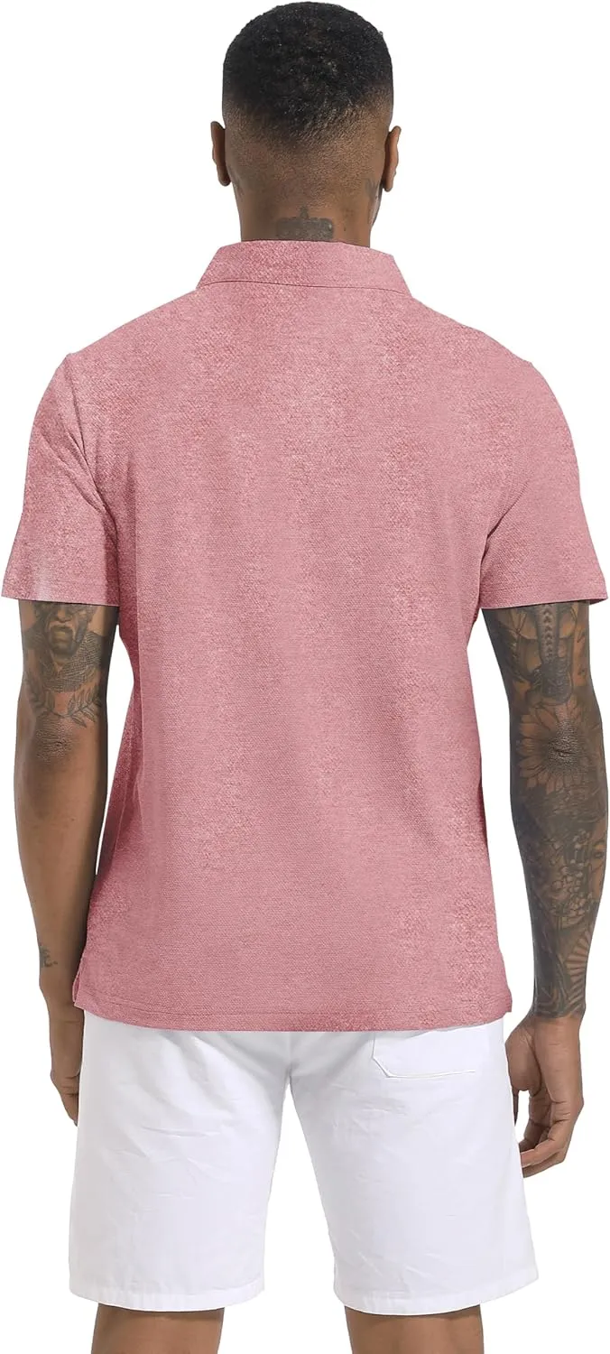 Men's Polo Shirts Short Sleeve Cotton Blend Moisture Wicking Dry Fit Performance Collared Golf Shirts for Men