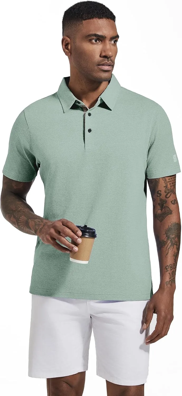 Men's Polo Shirts Short Sleeve Cotton Blend Moisture Wicking Dry Fit Performance Collared Golf Shirts for Men