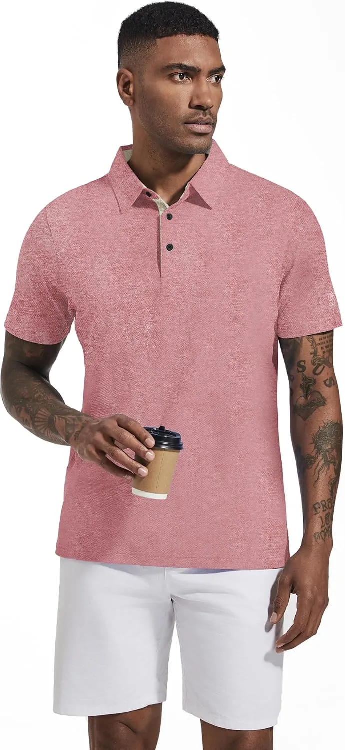 Men's Polo Shirts Short Sleeve Cotton Blend Moisture Wicking Dry Fit Performance Collared Golf Shirts for Men