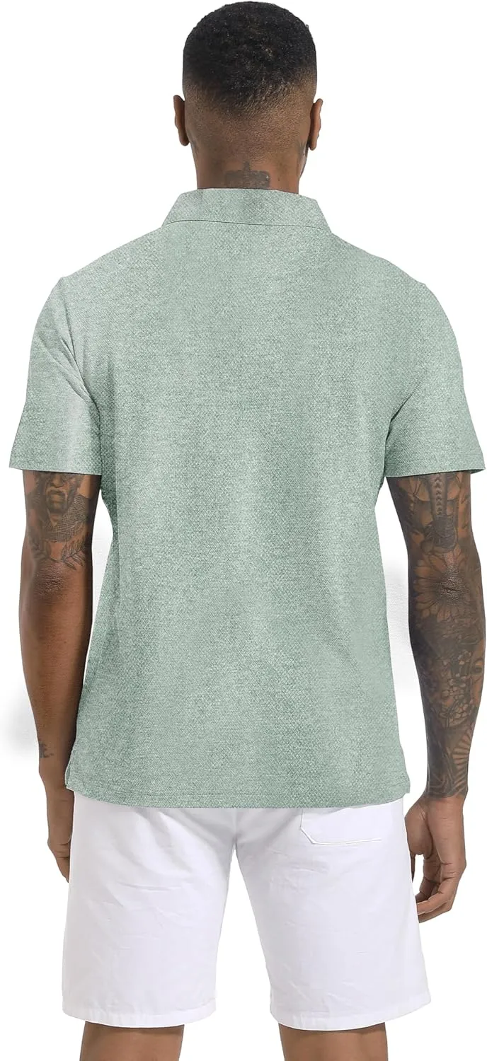 Men's Polo Shirts Short Sleeve Cotton Blend Moisture Wicking Dry Fit Performance Collared Golf Shirts for Men