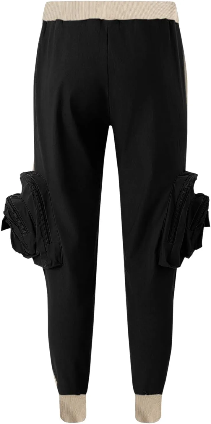 Mens Tapered Cargo Pants Casual Elastic Waist Drawstring Joggers Sweatpants Casual Slim Fit Hiking Pants with Pockets