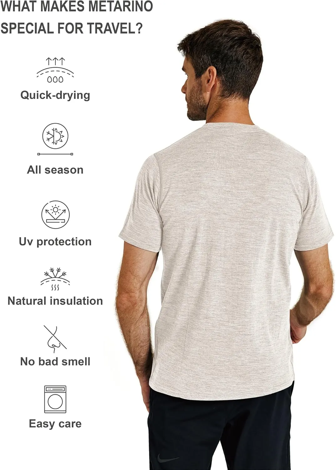 METARINO Mens Merino Wool T-Shirt Short Sleeve Athletic Tees Lightweight Base Layer Undershirt for Running,Workout
