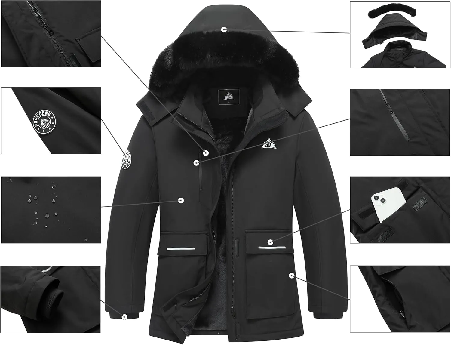 MOERDENG Women's Waterproof Winter Snow Coat Windproof Ski Jacket Hooded Snowboarding Jackets