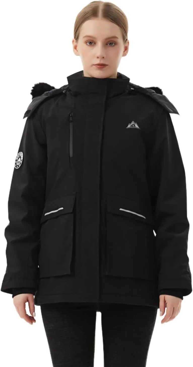 MOERDENG Women's Waterproof Winter Snow Coat Windproof Ski Jacket Hooded Snowboarding Jackets