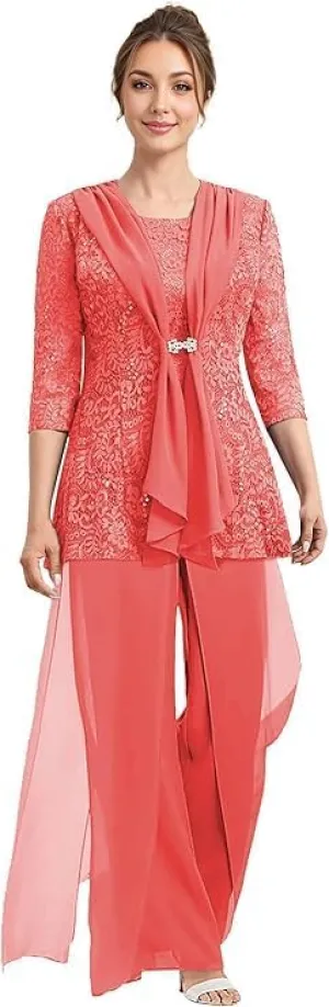 Mother of The Bride Pantsuits with Jacket Lace 2025 Formal Mother of The Bride Jumpsuit Outfit for Wedding