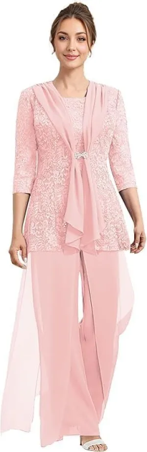 Mother of The Bride Pantsuits with Jacket Lace 2025 Formal Mother of The Bride Jumpsuit Outfit for Wedding