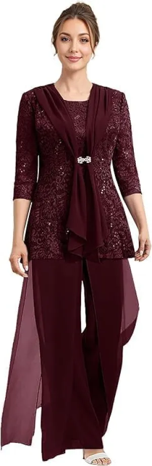 Mother of The Bride Pantsuits with Jacket Lace 2025 Formal Mother of The Bride Jumpsuit Outfit for Wedding
