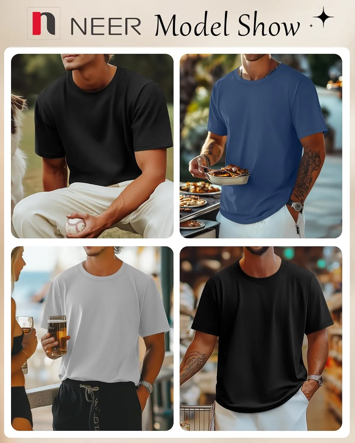 Neer 3 Pack Men's Round Neck T Shirts 95% Cotton M-7xl Big Tall Regular Tees Soft Short Sleeve 2025 Summer Basic Tops