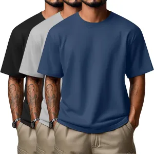 Neer 3 Pack Men's Round Neck T Shirts 95% Cotton M-7xl Big Tall Regular Tees Soft Short Sleeve 2025 Summer Basic Tops