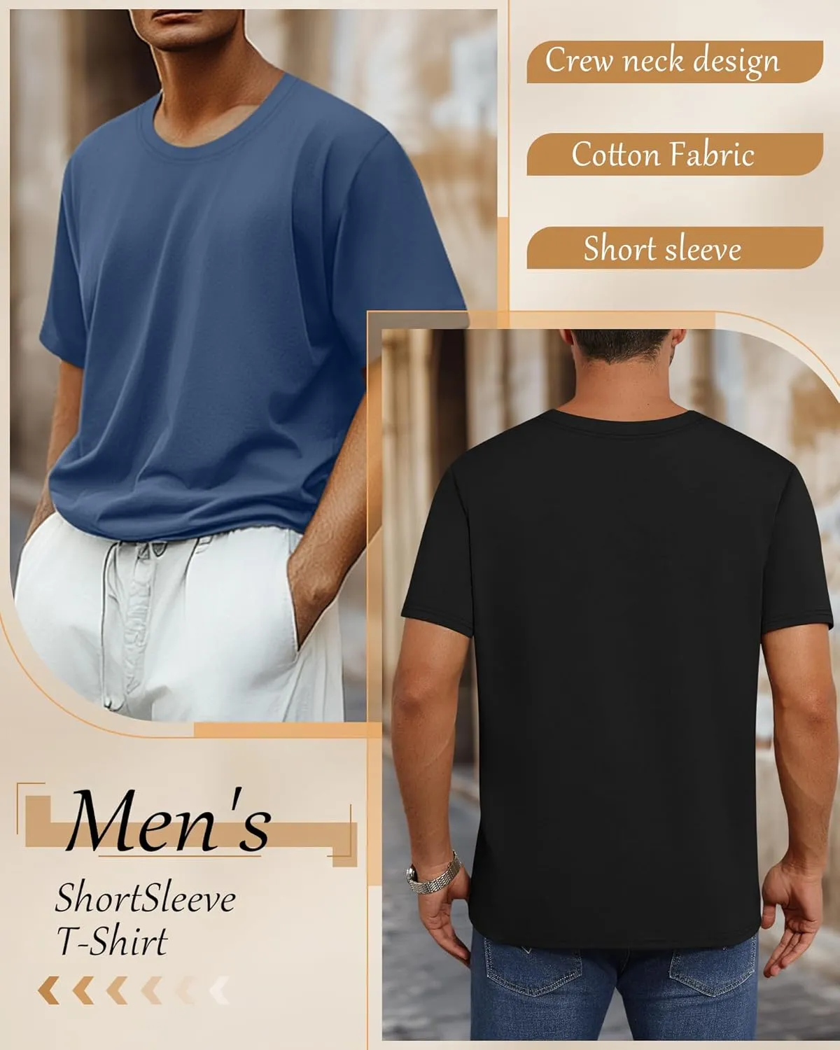 Neer 3 Pack Men's Round Neck T Shirts 95% Cotton M-7xl Big Tall Regular Tees Soft Short Sleeve 2025 Summer Basic Tops