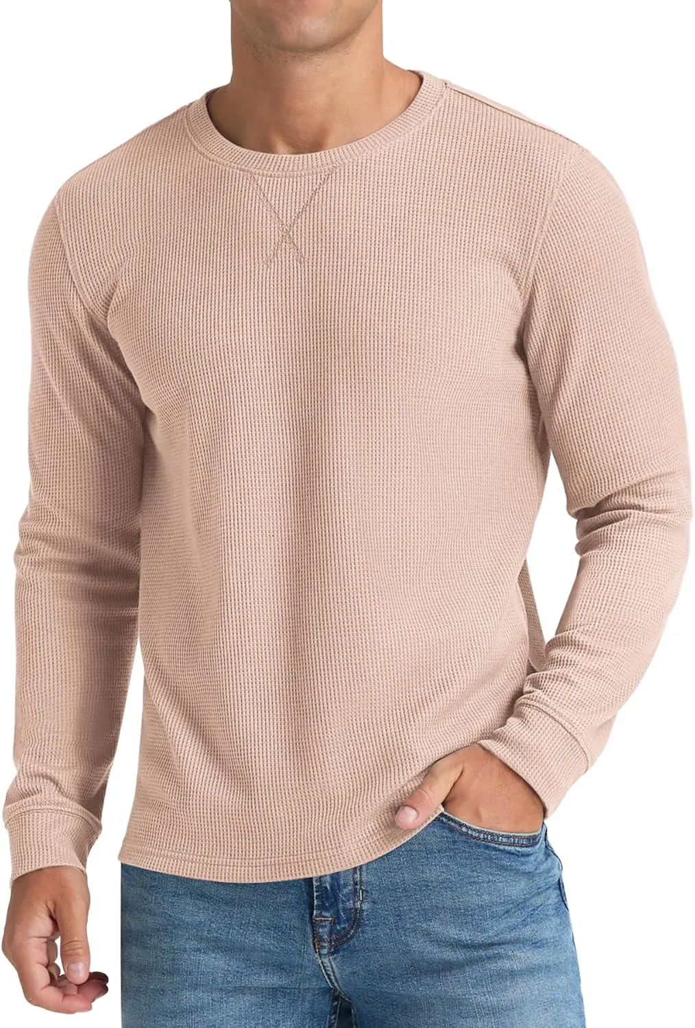NITAGUT Mens Waffle Crewneck Shirts Slim Fit Long Sleeve Casual T-Shirt