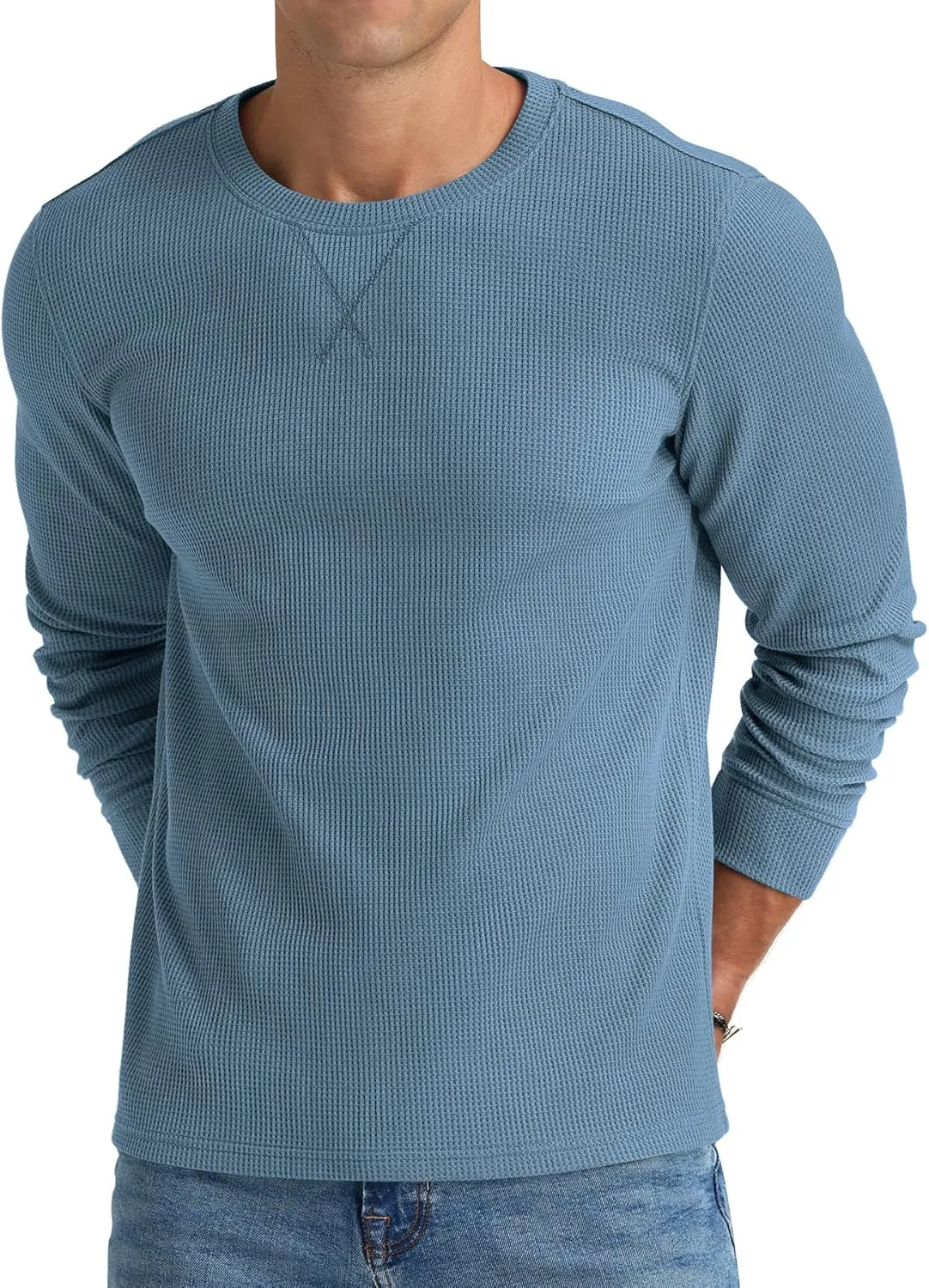NITAGUT Mens Waffle Crewneck Shirts Slim Fit Long Sleeve Casual T-Shirt