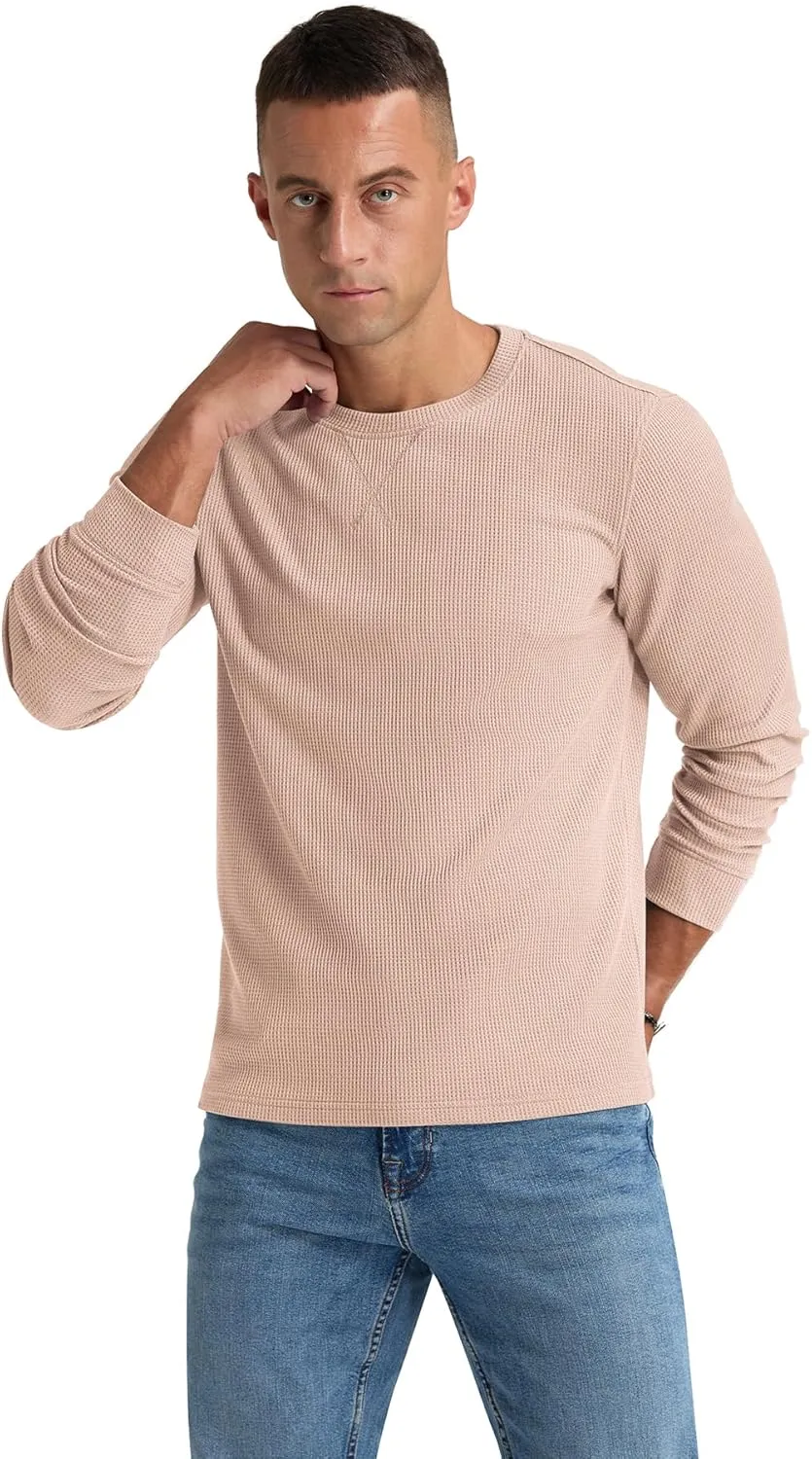 NITAGUT Mens Waffle Crewneck Shirts Slim Fit Long Sleeve Casual T-Shirt