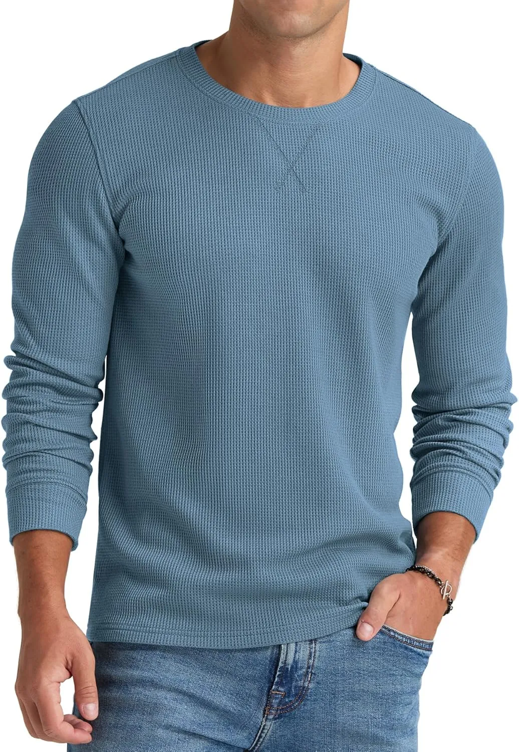 NITAGUT Mens Waffle Crewneck Shirts Slim Fit Long Sleeve Casual T-Shirt