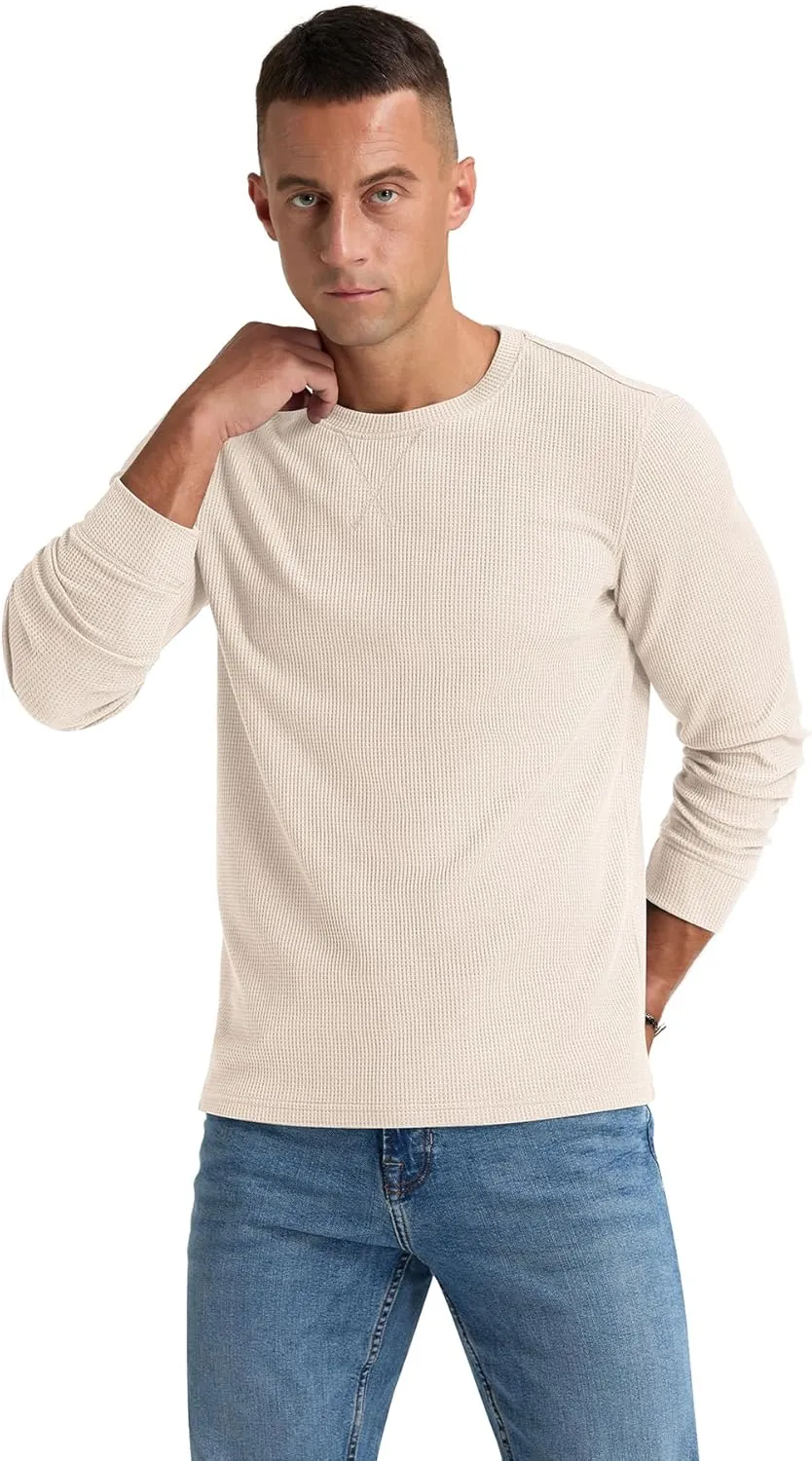 NITAGUT Mens Waffle Crewneck Shirts Slim Fit Long Sleeve Casual T-Shirt